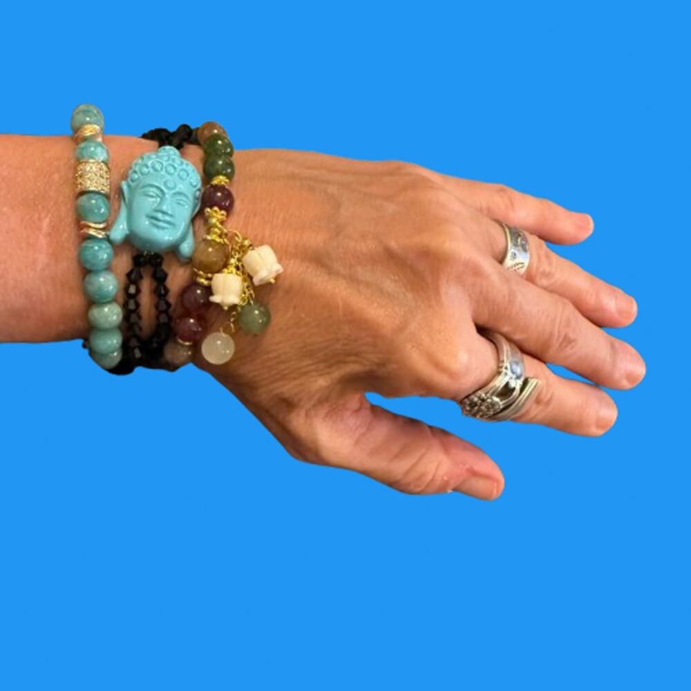 Trio of Crystal Tourmaline Amazonite Beaded Bracelets - Picture 3 of 8